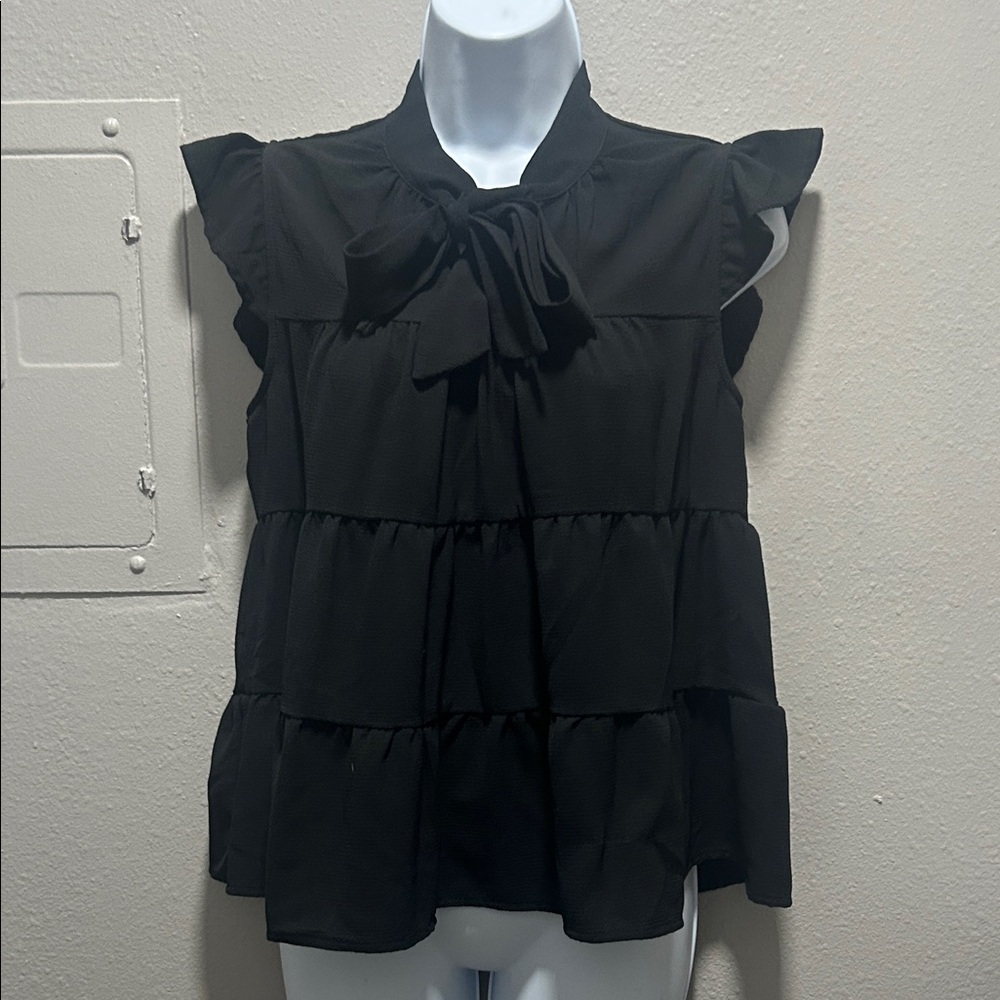 Monteau Black Tiered Blouse with Bow
